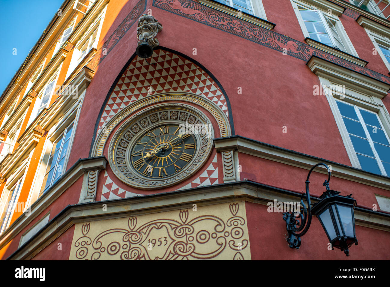 Old city clock in Warsaw Stock Photo