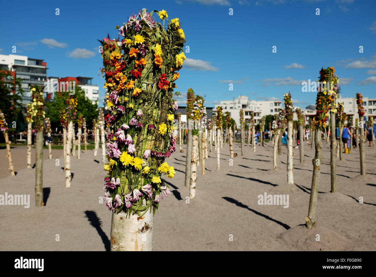 Jarvenpaa, Finland. 15th Aug, 2015. Installation in the coastal park in honor of the 150th anniversary of the great Finnish composer Jean Sibelius Credit:  Mikhail Olykaynen/17�Թ����� Live News Stock Photo