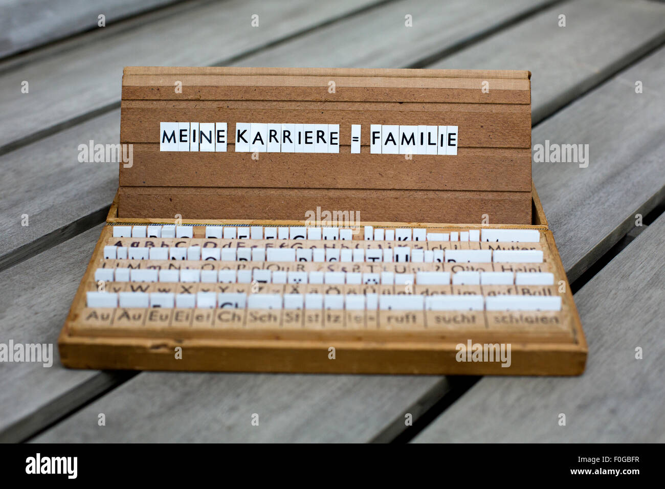 a letterbox with the german text: 'Meine Karriere=Familie' (my career = family) Stock Photo
