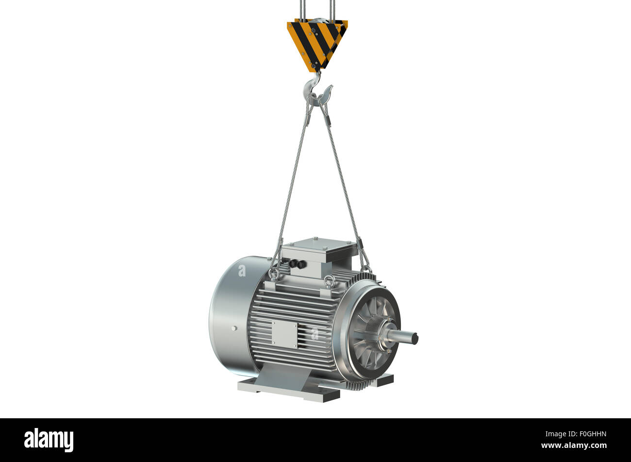 Crane hook with electric motor isolated on white background Stock Photo