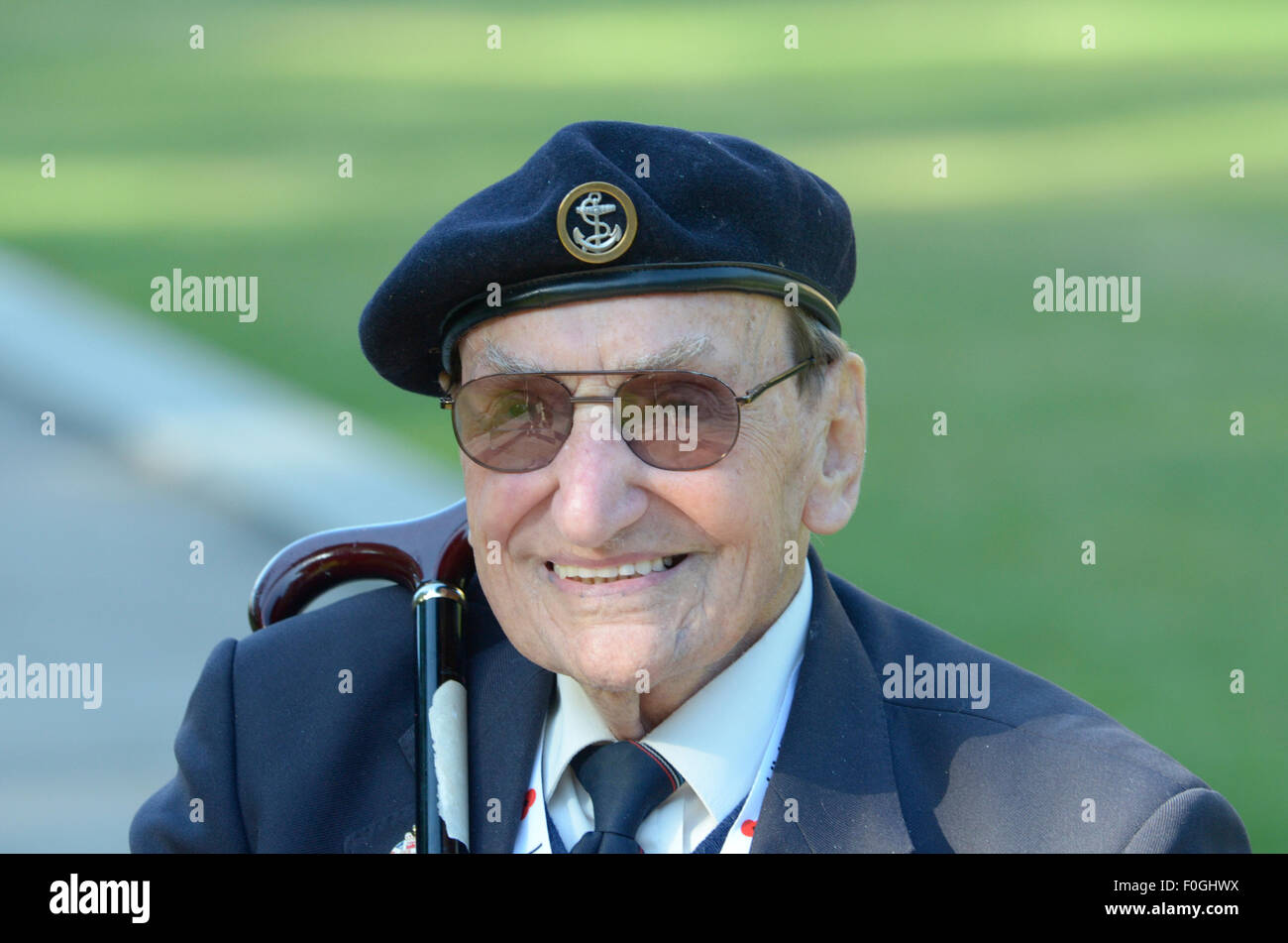 London, UK. 15th Aug, 2015. Robert Gale Invasion Force, Far East WW2 Veteran, leaving VJ Day 70th Anniversary reception at Deans Yard Westminster Abbey Credit:  Prixpics/Alamy Live News Stock Photo