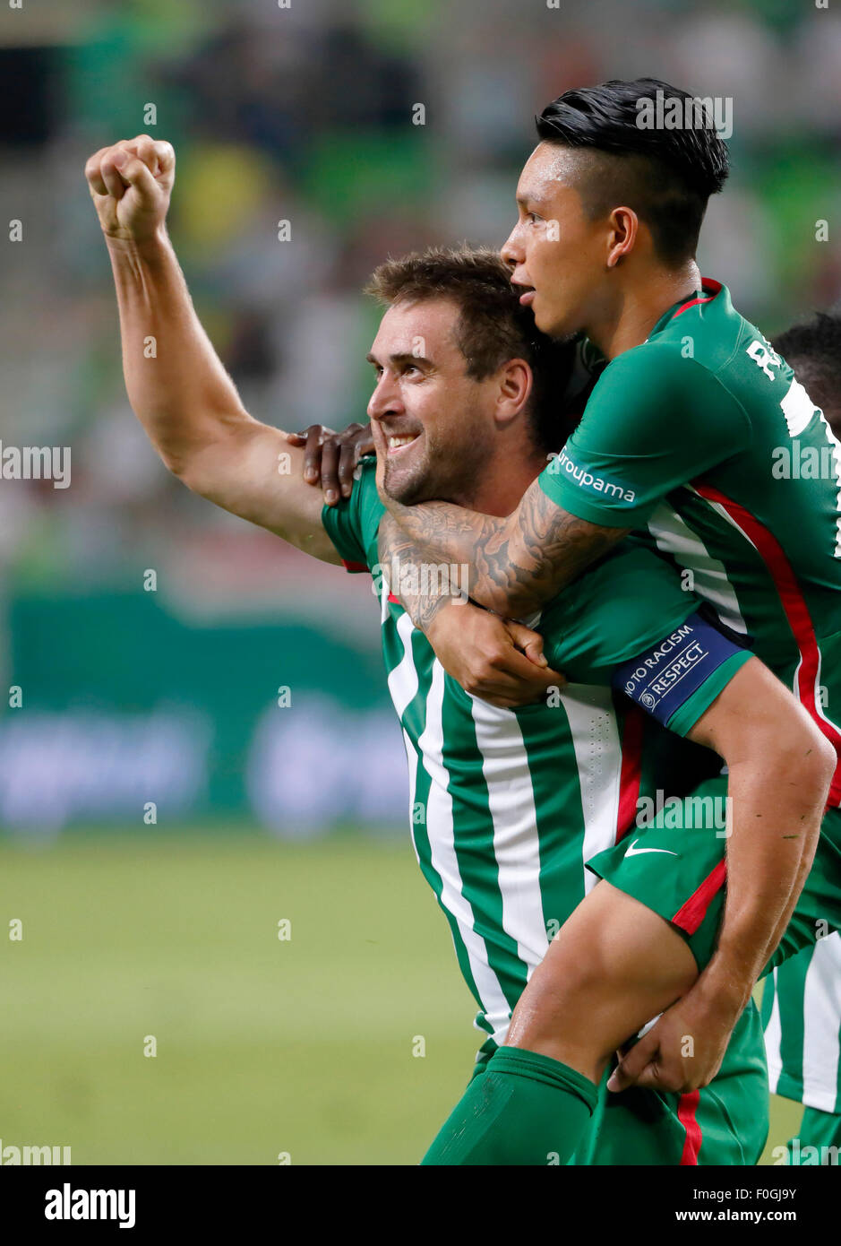 Budapest, Hungary. 15th August, 2015. Daniel Bode of Ferencvaros (l ...