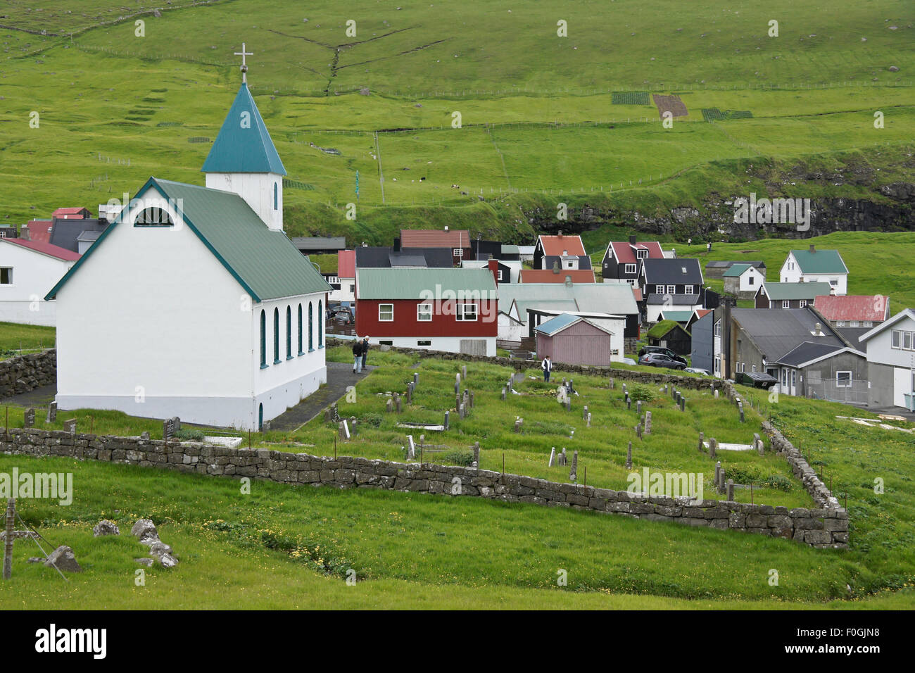 Village of Gjogv, Eysturoy, Faroe Islands Stock Photo