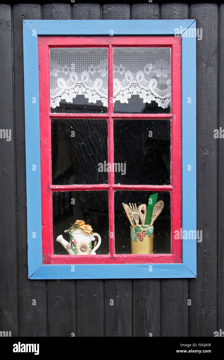 Window of home in village of Kunoy, Kunoy Island, Faroe Islands Stock Photo