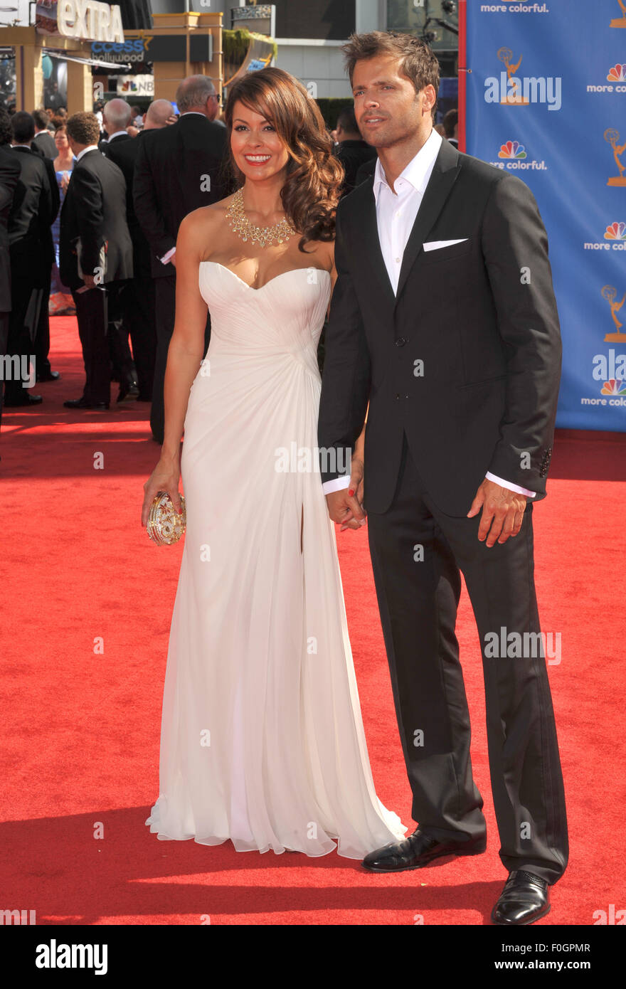 LOS ANGELES, CA - AUGUST 29, 2010: Brooke Burke & David Charvet at the 2010 Primetime Emmy Awards at the Nokia Theatre L.A. Live in downtown Los Angeles. Stock Photo