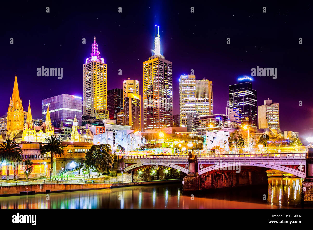 Federation Square Melbourne At Night Stock Photo 86423798 Alamy
