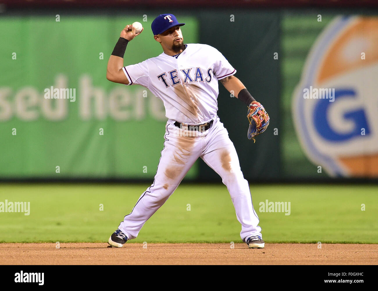 AUG 15, 2015: .Texas Rangers second baseman Rougned Odor (12) fields a ...