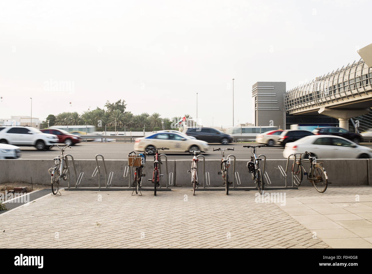 A bike rack in front of the Sheikh Zayed Road, Dubai Stock Photo Alamy