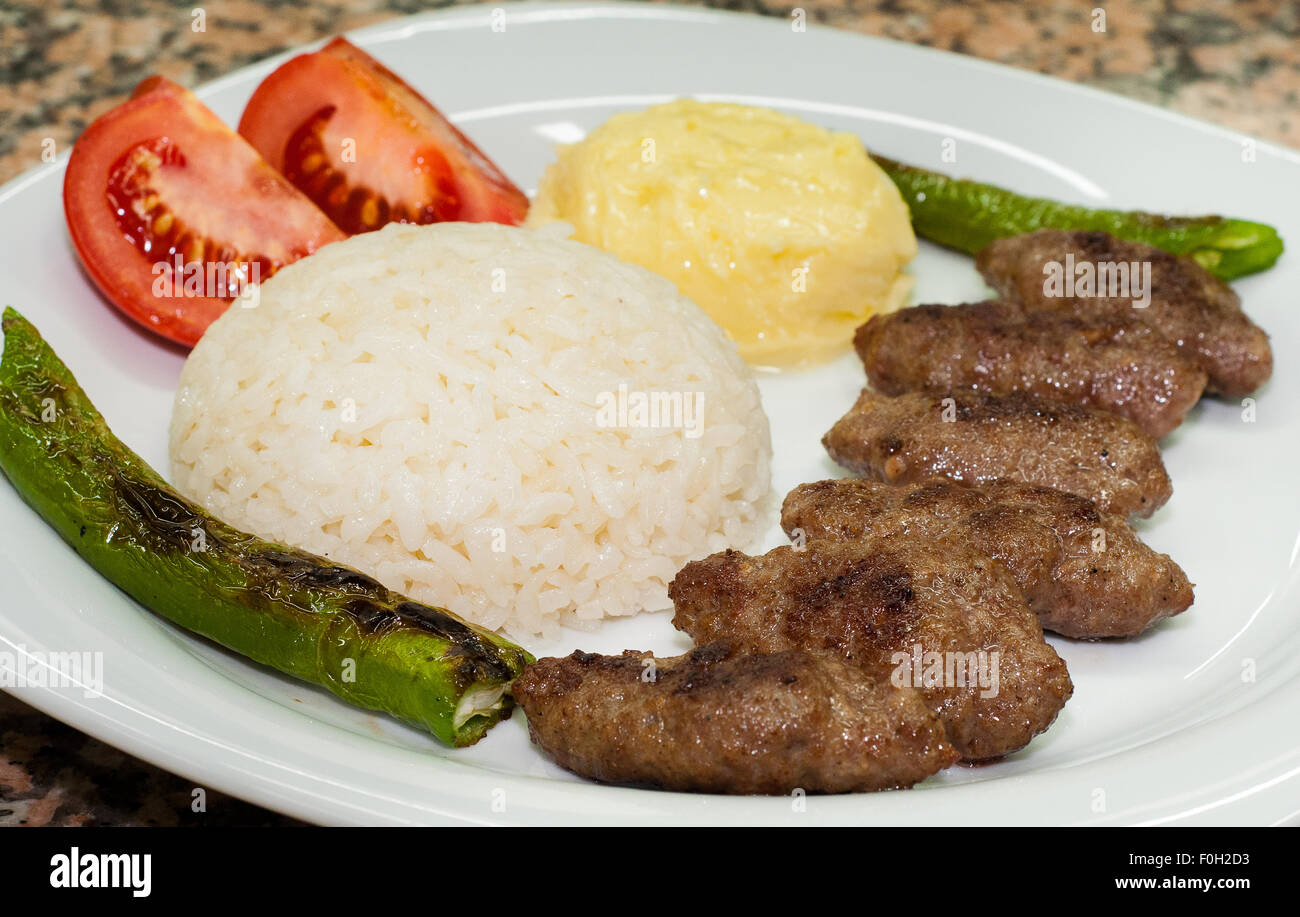 Meatball plate (Turkish kofte) with rice and pepper Stock Photo Alamy