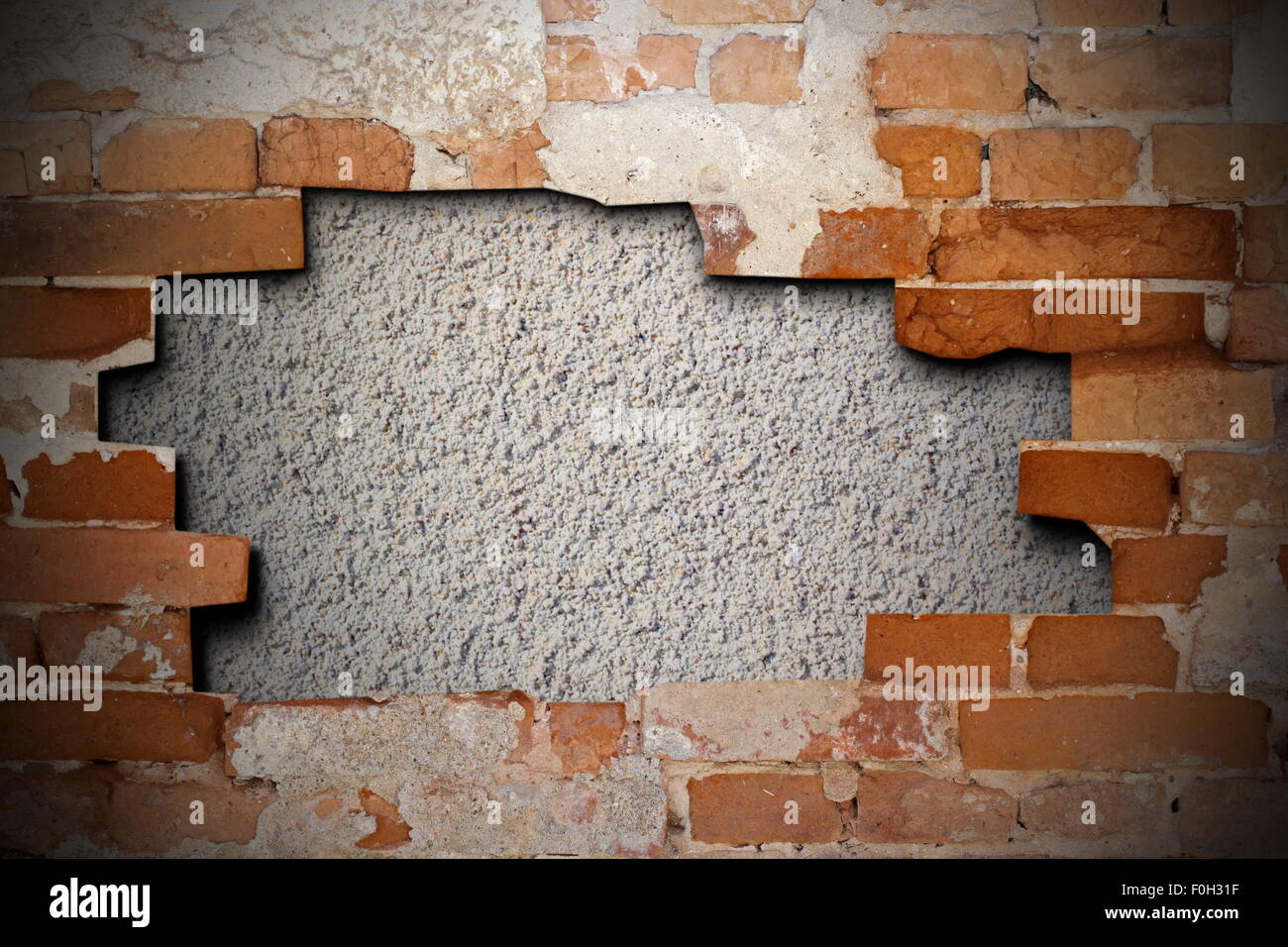 mortar texture in a cracked brick wall Stock Photo