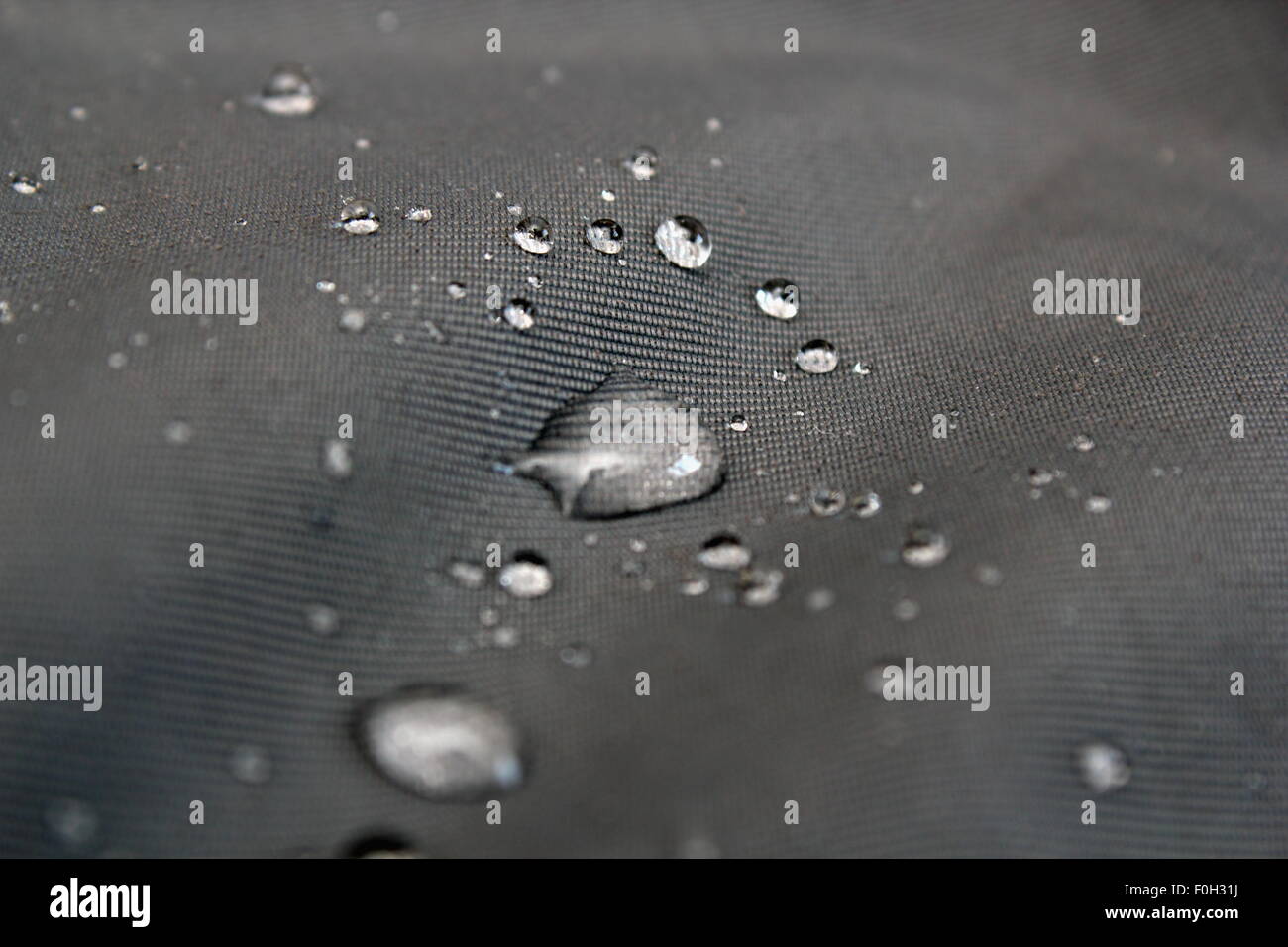 closeup image of rain drops on waterproof jacket material Stock Photo