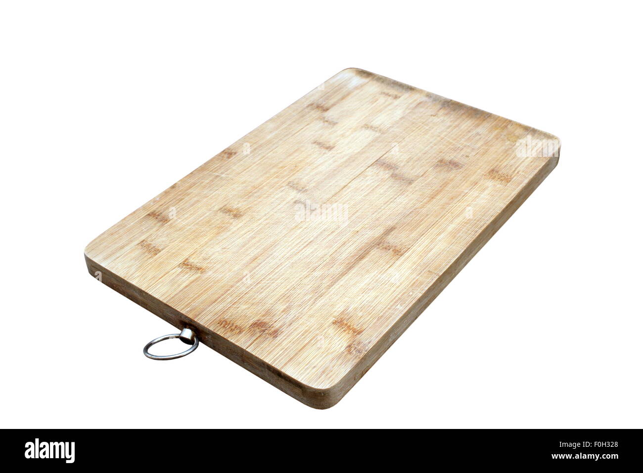 old used bamboo cutting board isolated over white background Stock Photo