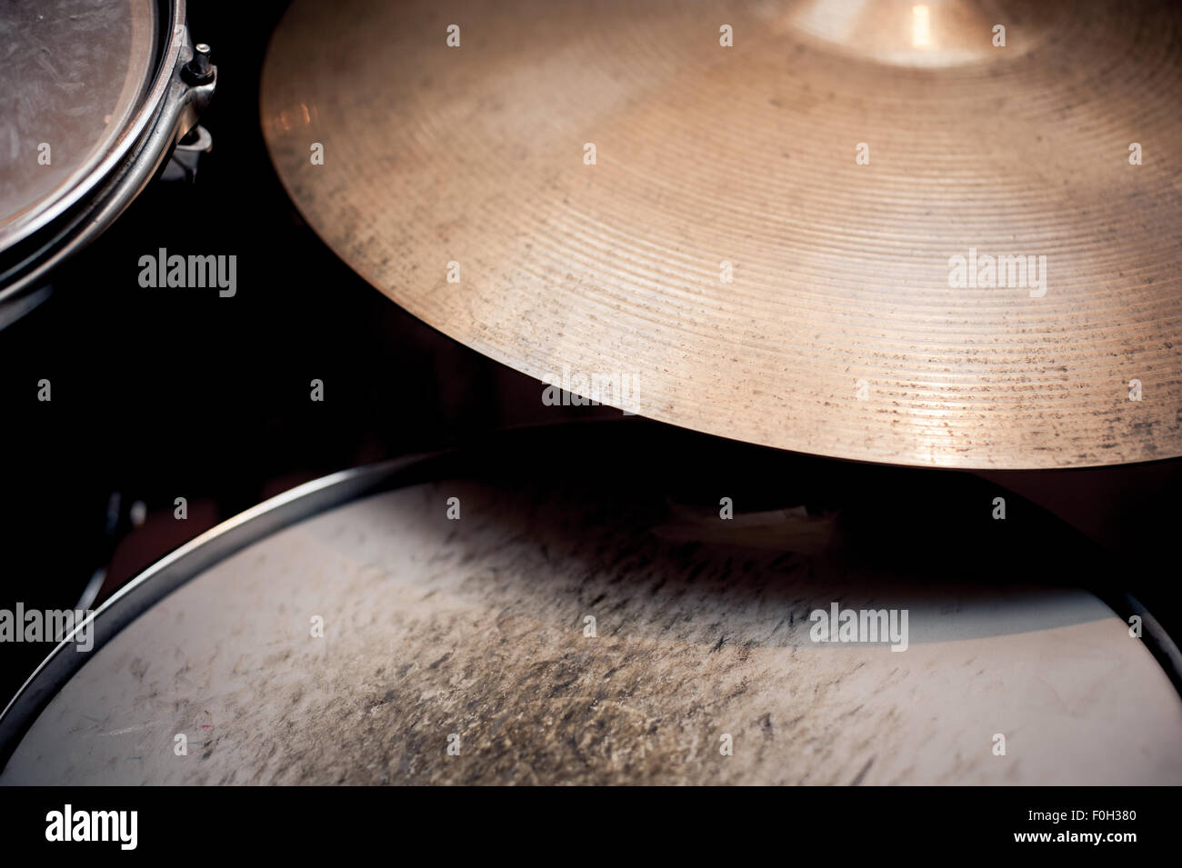 Drums detail in studio, ride and snare drum parts in selective focus Stock Photo Alamy