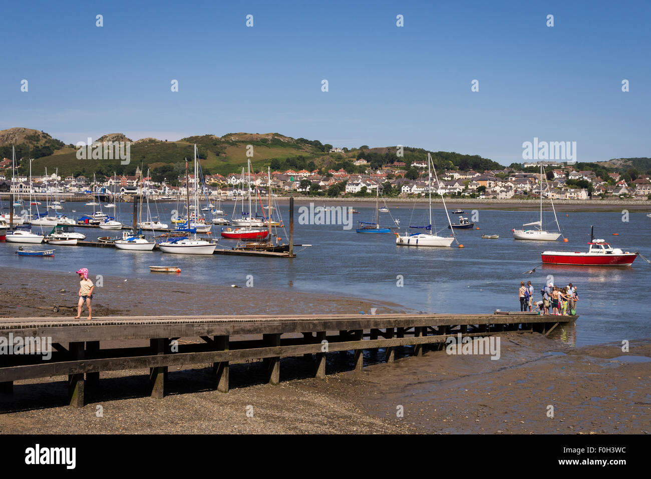 Conway quayside Conwy Clwyd North Wales.Looking across the harbour towards Deganwy. Stock Photo