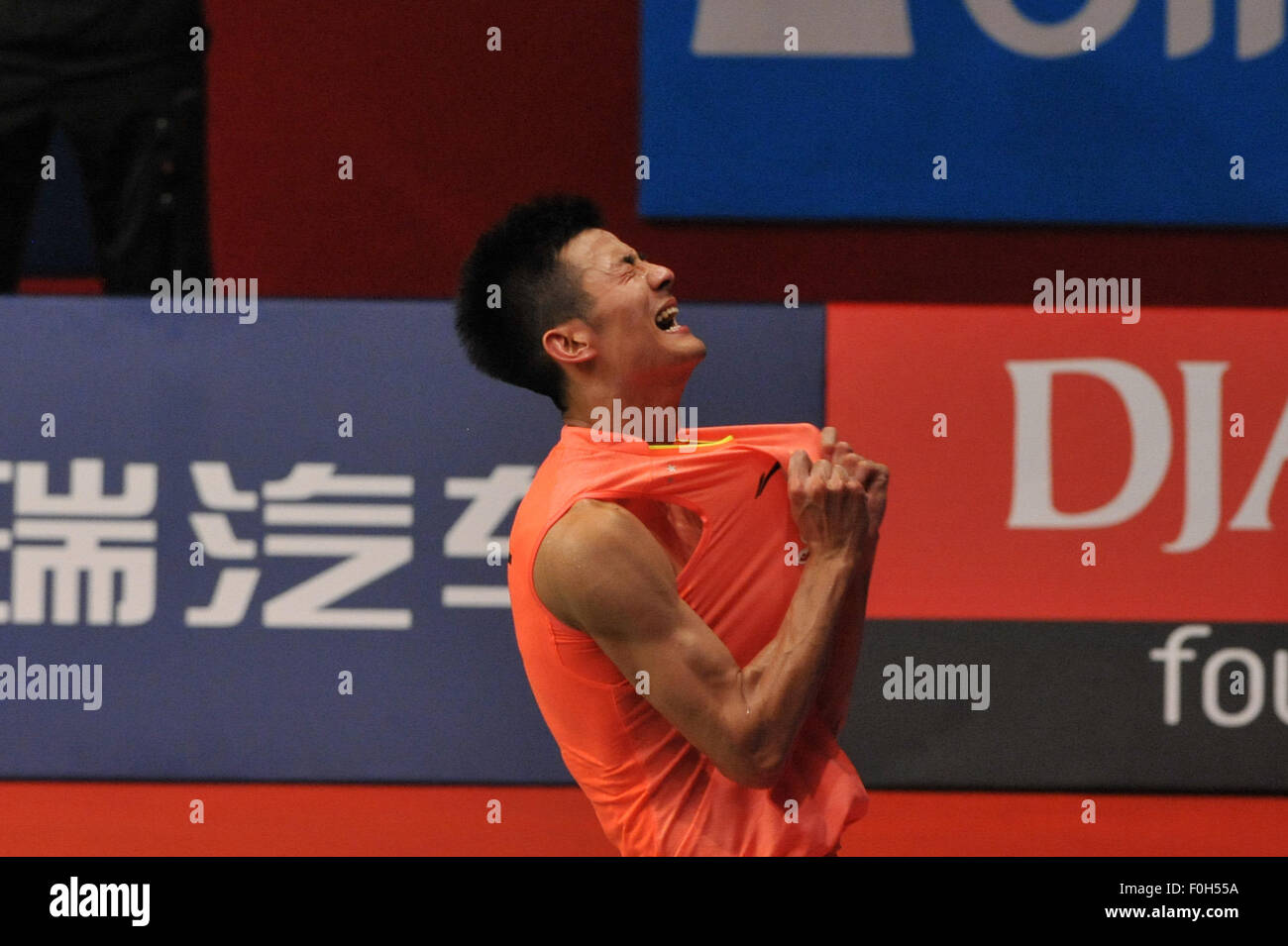 Jakarta, Indonesia. 16th Aug, 2015. Chen Long of China celebrates for ...