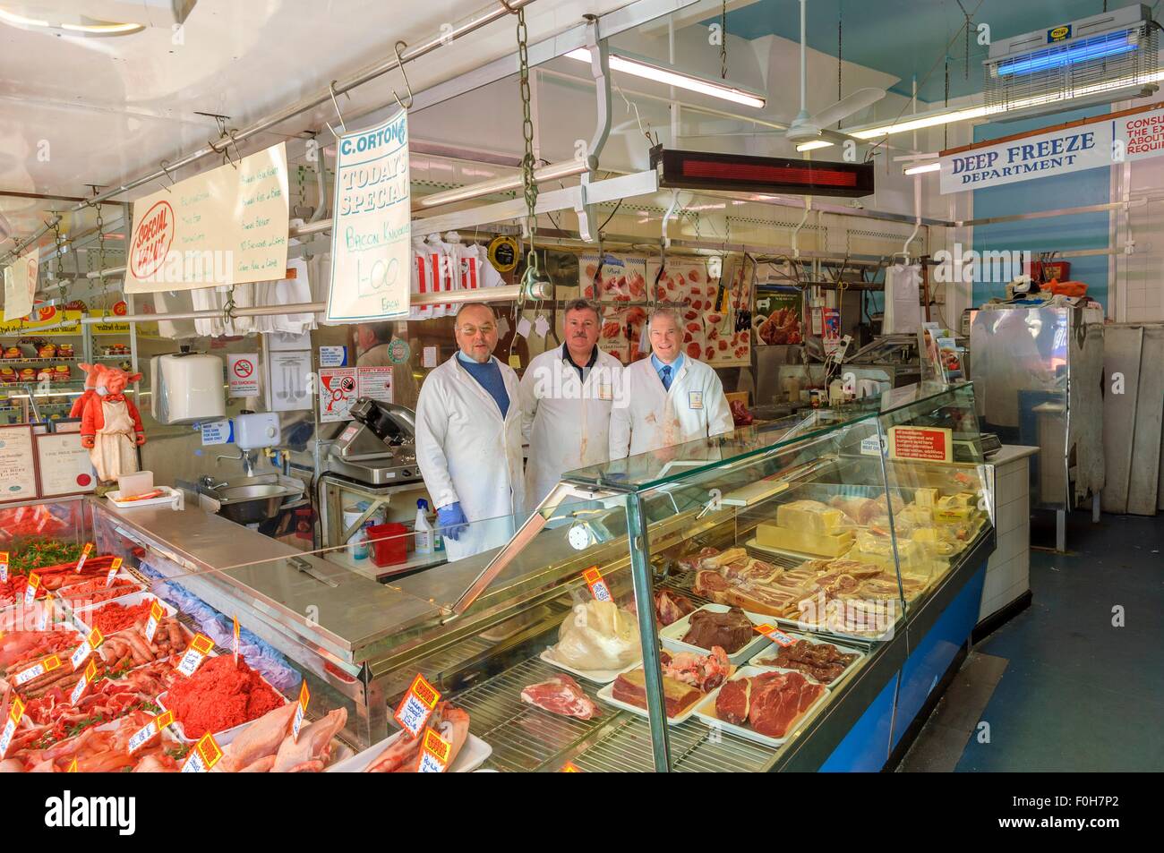 Traditional butchers shop. St Leonards on Sea, Hastings, East Sussex, England. UK Stock Photo