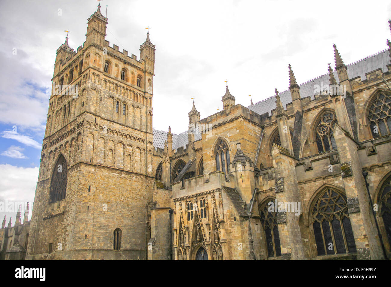 Overview of the Cathedral of St. Peter in Exeter,England Stock Photo