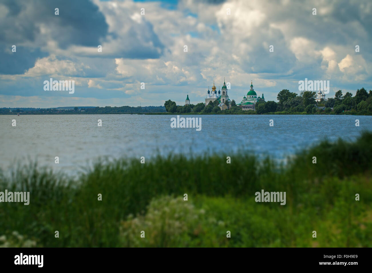 Spaso-Yakovlevsky Monastery on the lake Nero, blurred tilt shift effect Stock Photo