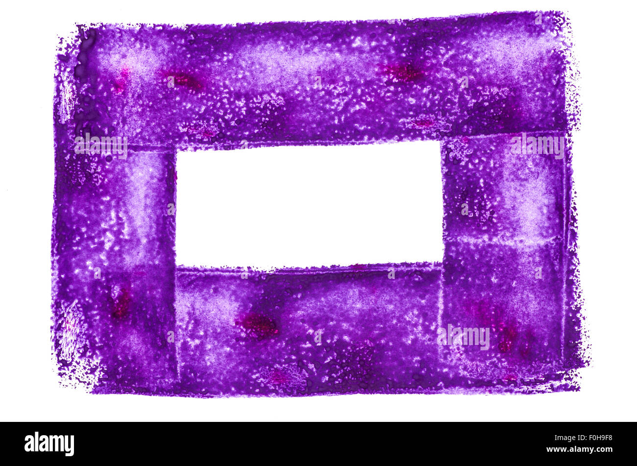 violet watercolor painted frame on white paper background Stock Photo