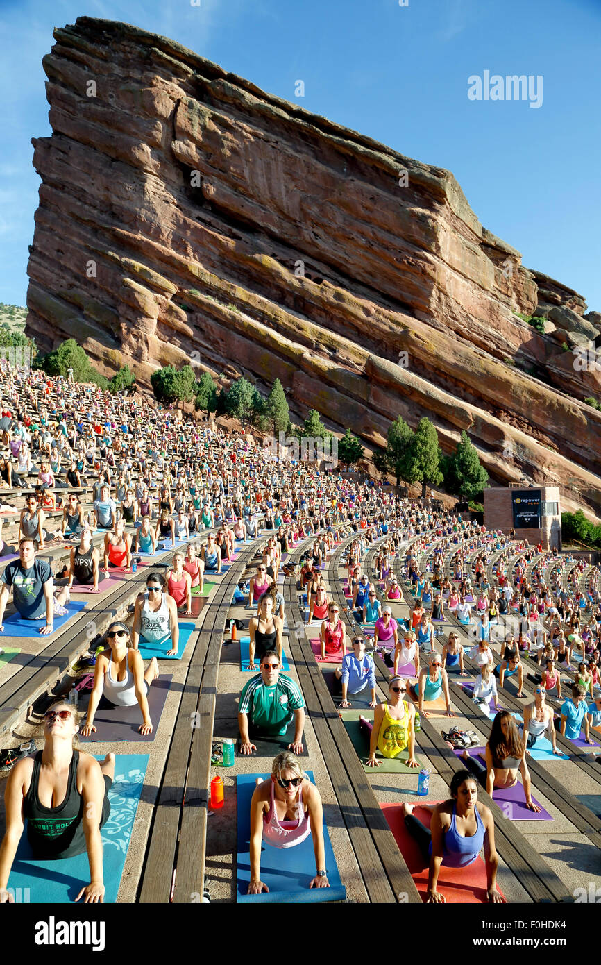Yoga practitioners, Yoga on The Rocks, Red Rocks Amphitheatre, Morrison