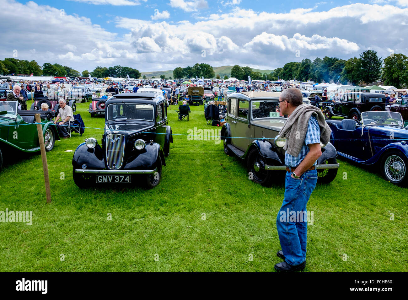 Car watching at the Biggar Vintage Rally, South Lanarkshire, Scotland