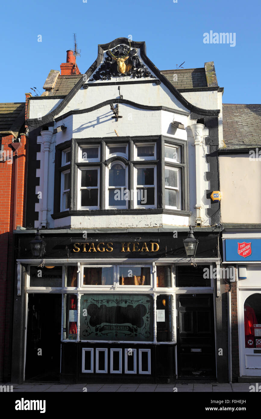 The Stags Head pub is South Shields, England. Lanterns hand above the