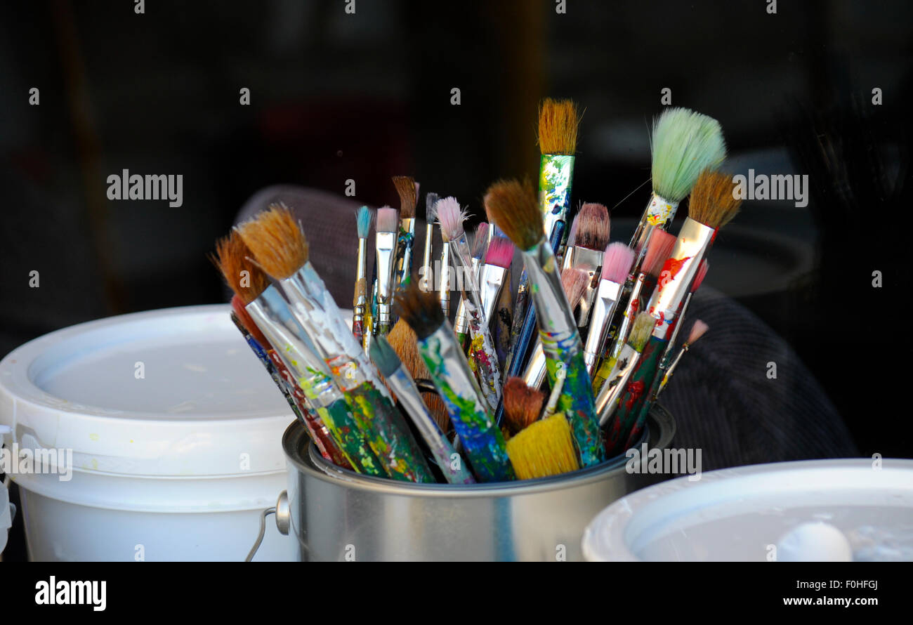 Paintbrushes in can Stock Photo