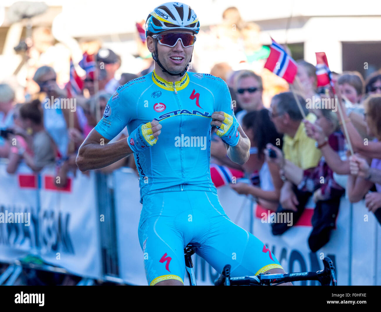 Narvik, Norway, 16th August 2015. Rein Taaramae from Estonia cycling for  Astana Pro Team was the overall winner of the 3rd edition of Arctic Race of  Norway. The 4th stage of Arctic