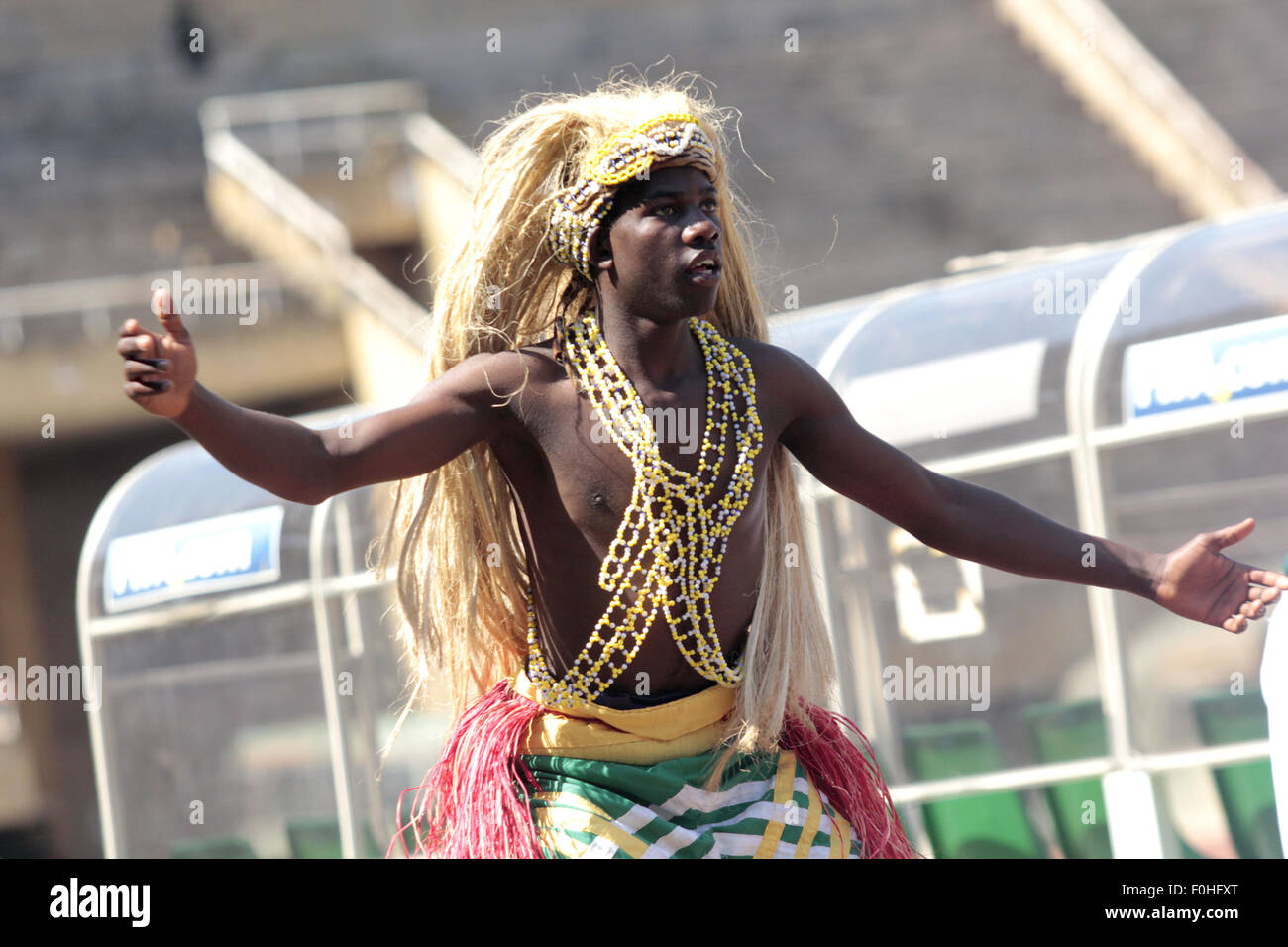 Kampala, Uganda. 16th August, 2015. Burundi traditional dancers perform during the launch of the East Africa Military Games in Uganda. The annual games meant to foster cooperation and regional integration involve armed forces from Rwanda, Burundi, Kenya, Tanzania and Uganda. Credit:  Samson Opus/Alamy Live News Stock Photo