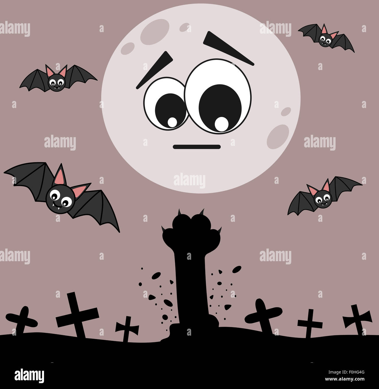 cartoon zombie cat paw in the cemetery halloween night funny  illustration Stock Photo