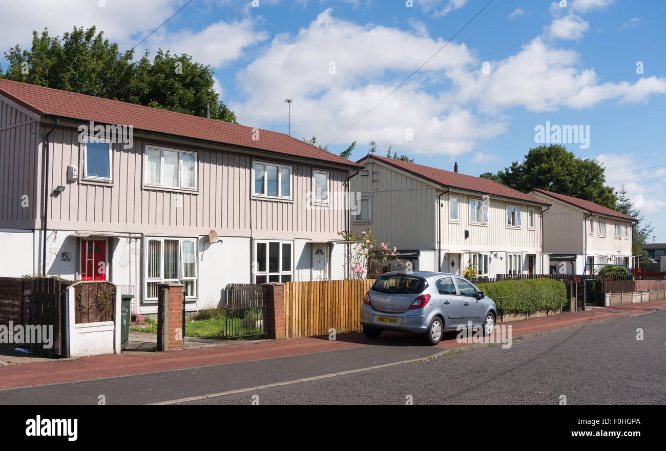 Semi detached prefabricated houses in Walkergate, Newcastle-upon-Tyne, England, UK Stock Photo