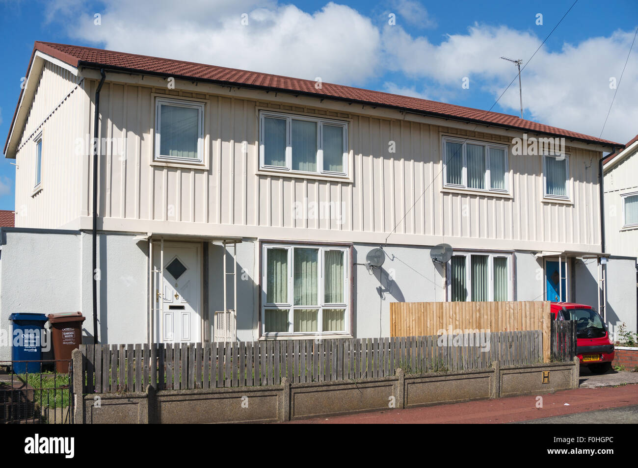 A semi detached prefabricated house in Walkergate, Newcastle-upon-Tyne, England, UK Stock Photo