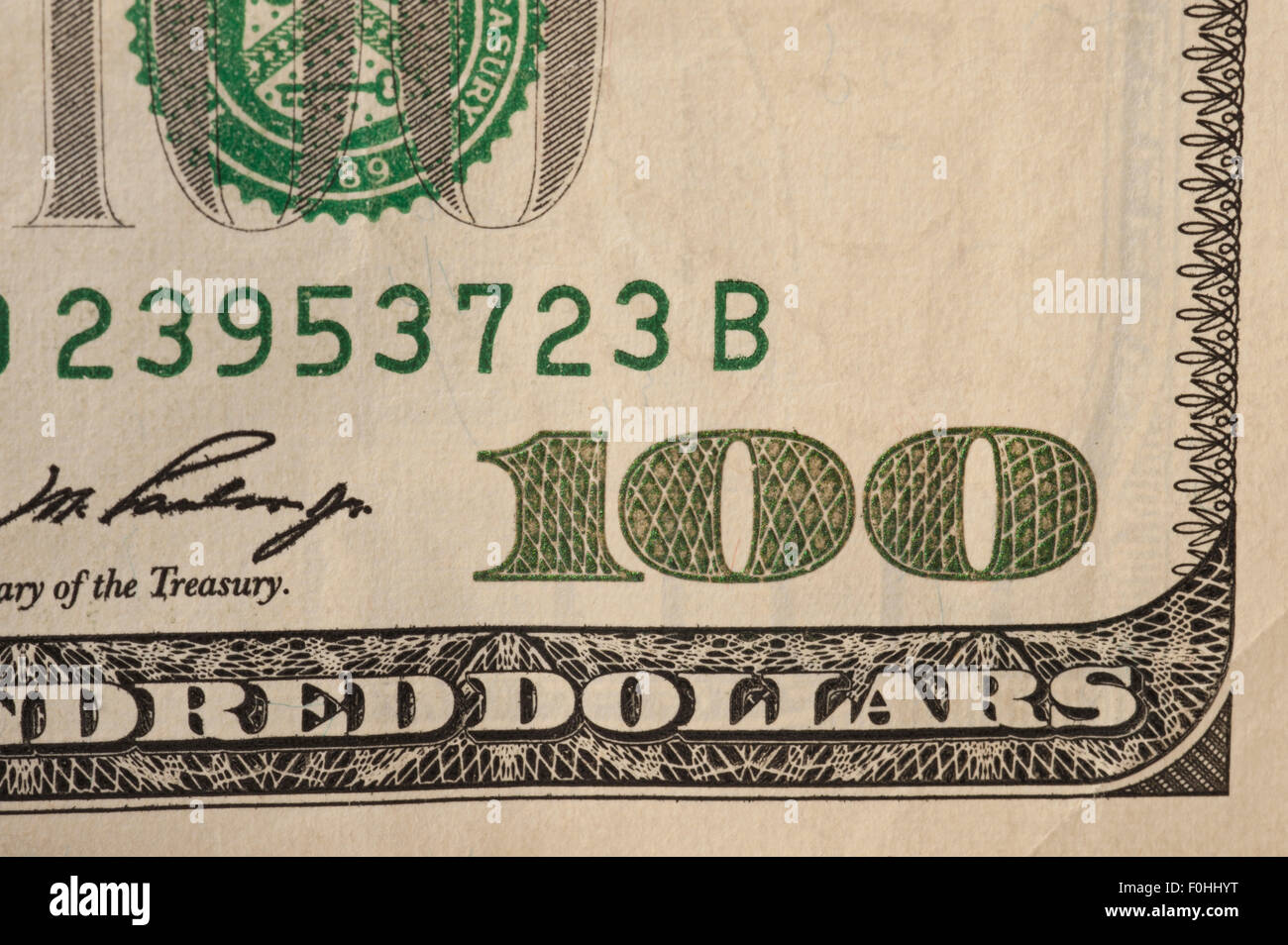 closeup United States $100 dollar bill Stock Photo