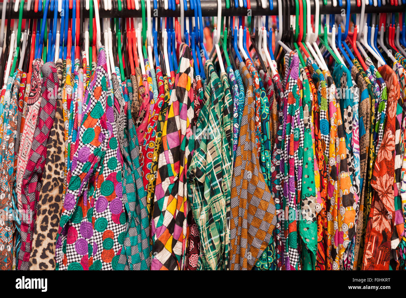 Asian Indian or Pakistani women's clothes on a rack for sale in an ...