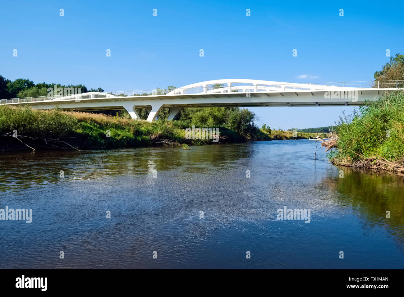 Neissewelle - bridge across Neisse River, Coschen, Brandenburg, Germany Stock Photo