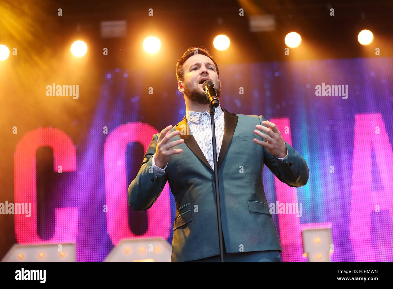 Betley, Cheshire, UK. 16th August, 2015. Collabro performs live at Betley Concerts held at