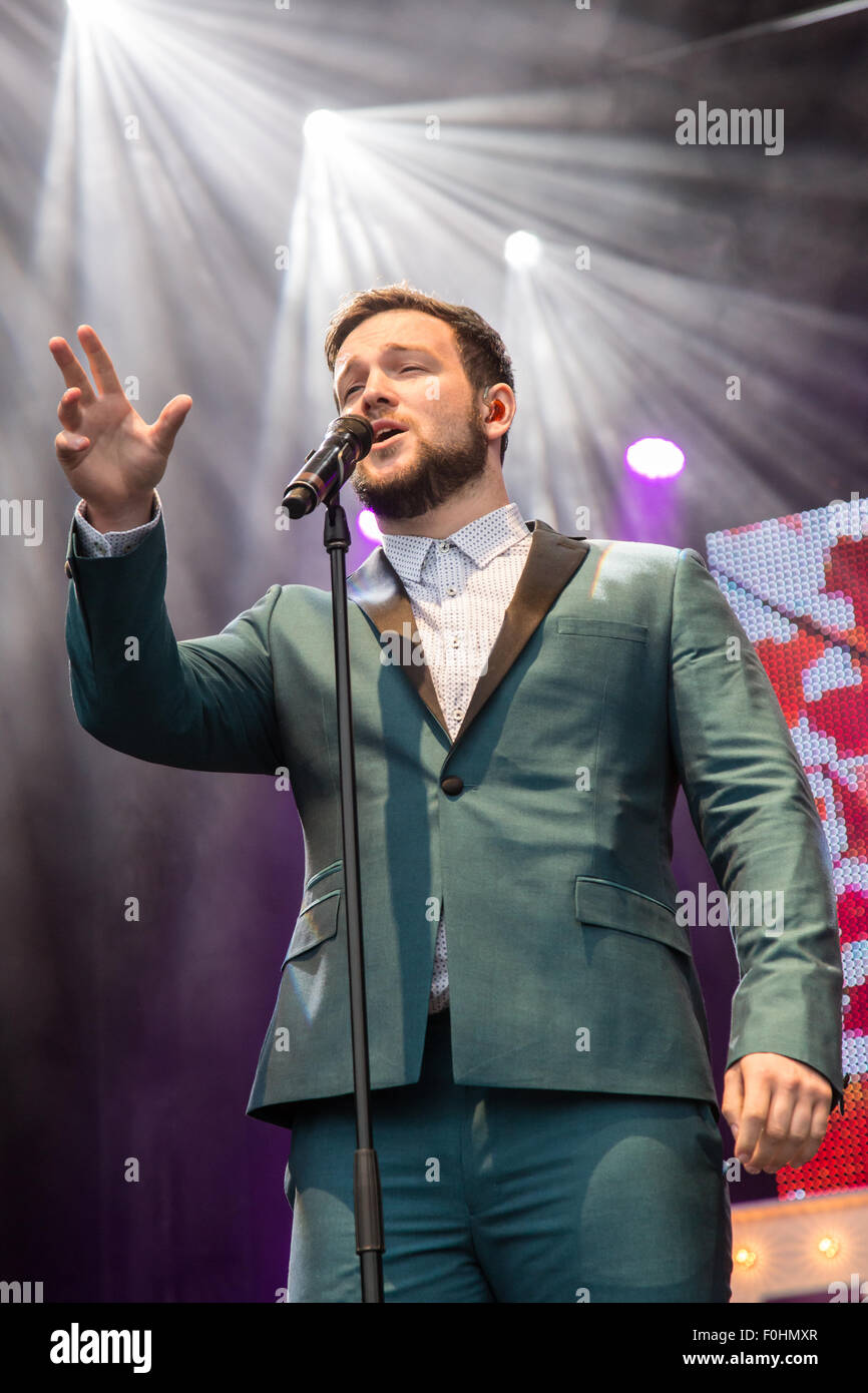 Betley, Cheshire, UK. 16th August, 2015. Collabro performs live at Betley Concerts held at