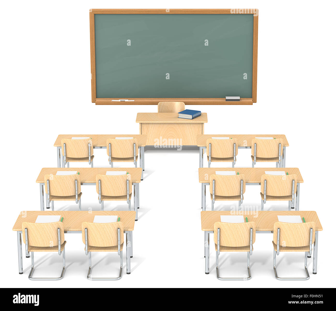 Empty classroom with Blank Chalkboard for Copy Space. Stock Photo