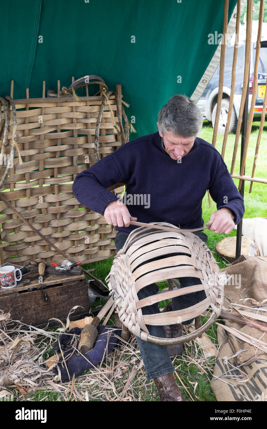 Basket weaver at Lowther country show Penrith Cumbria England 15.8.15 Stock Photo