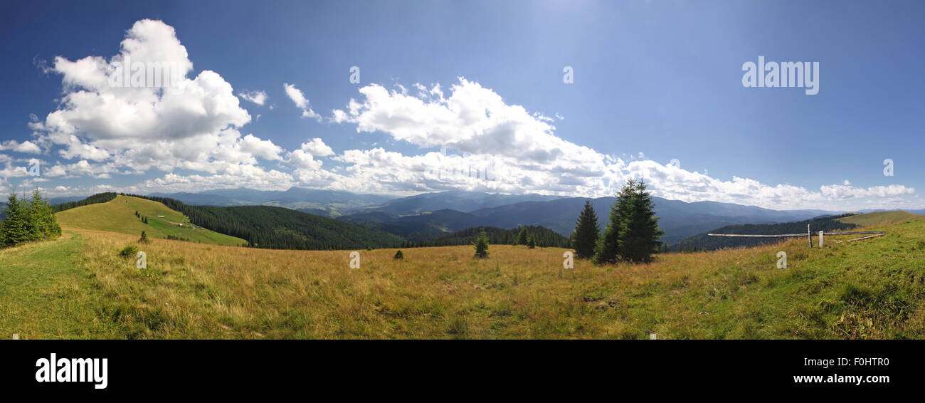 Panoramic view of beautiful summer Carpathian mountains, Ukraine Stock Photo