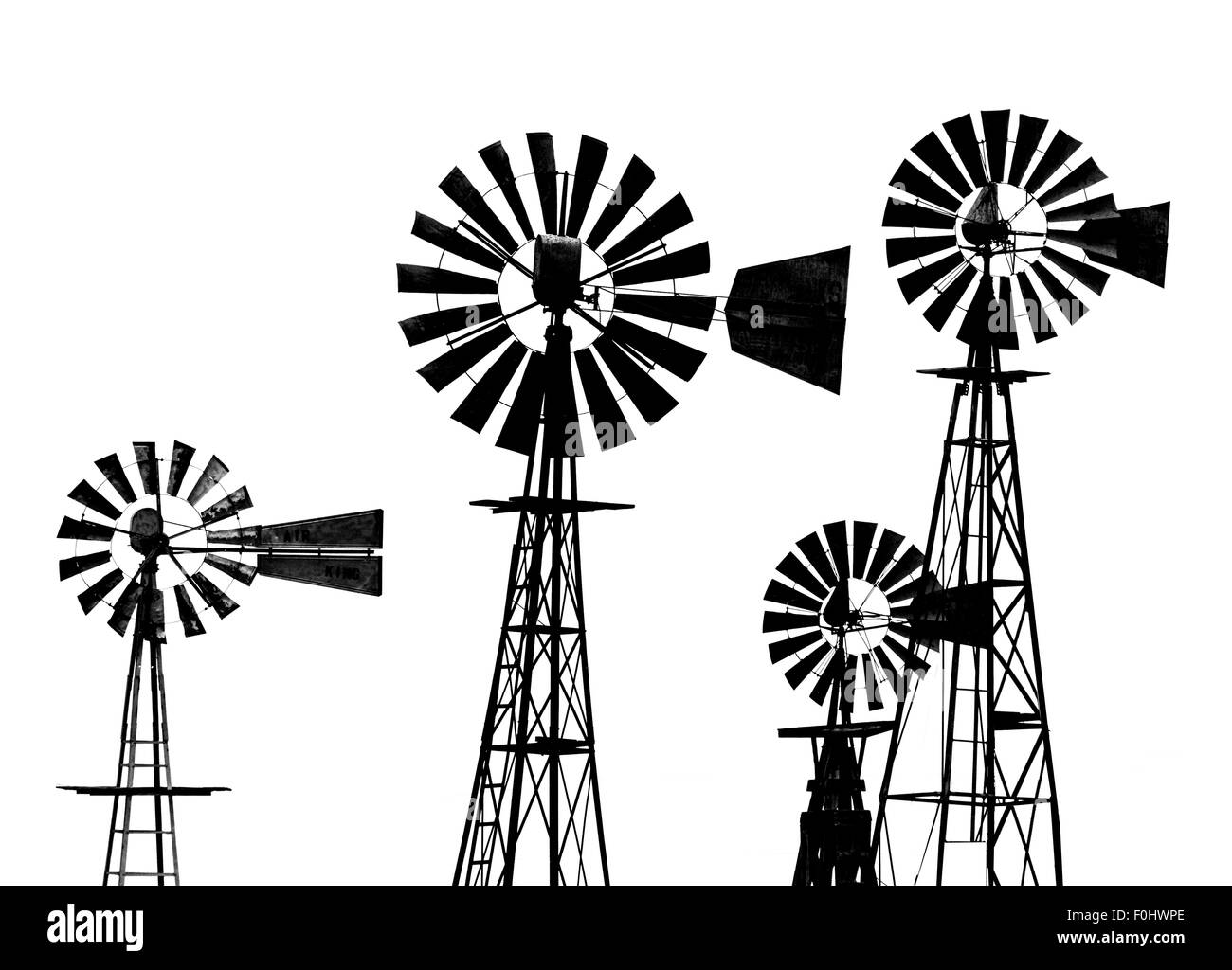 A knockout image of  a group of rural wind mills  at Dan Cyn's Windmill Museum in Pie Town New Mexico Stock Photo
