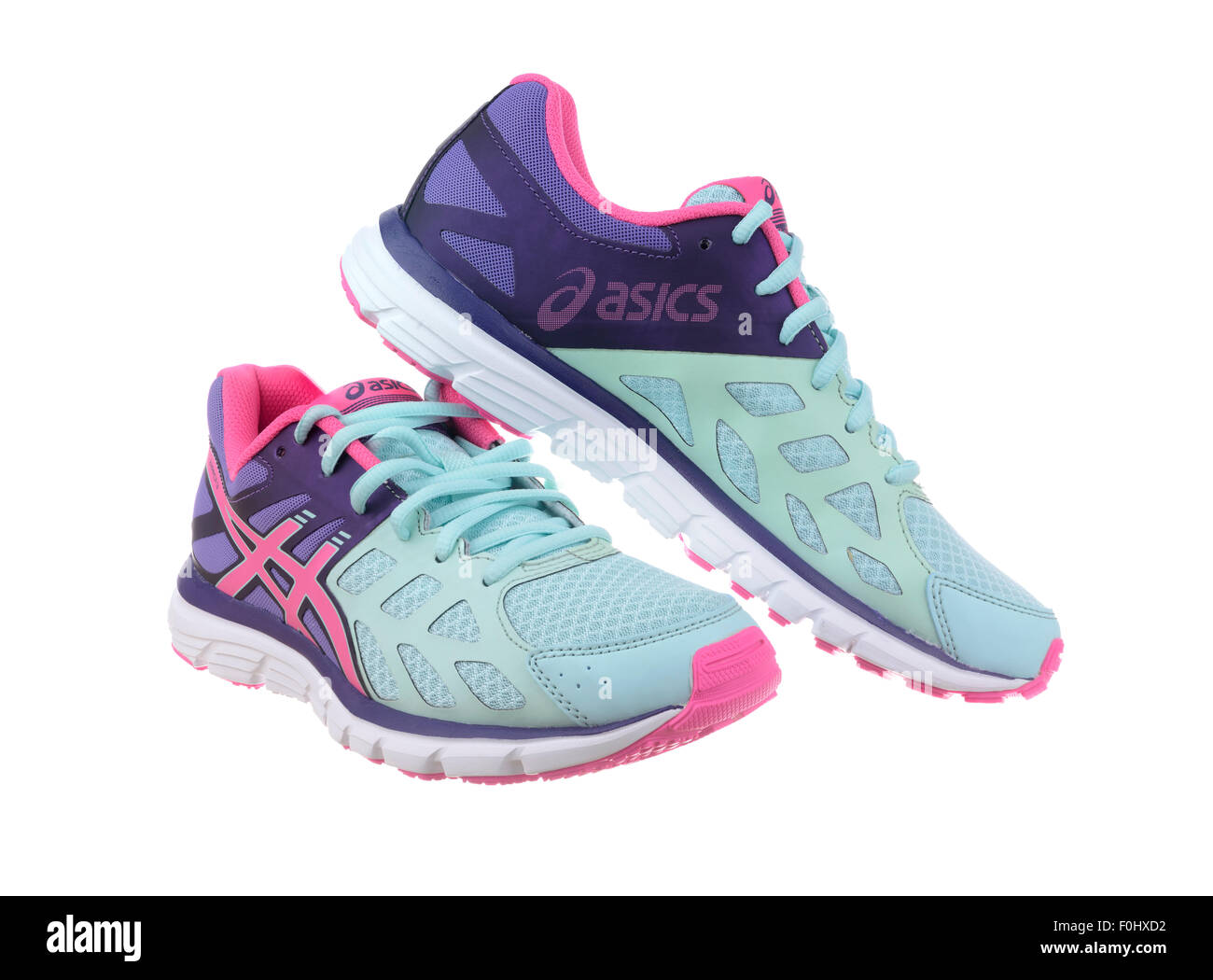Turquoise blue and pink Asics Zaraca 3 women's running shoes cut out  isolated on white background Stock Photo - Alamy