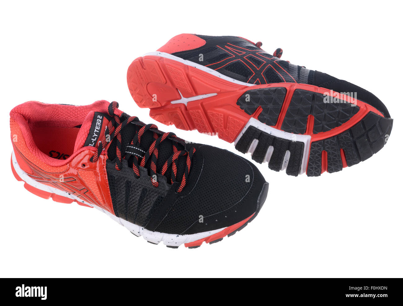 Red and black Asics GEL-Lyte33 2 running shoes cut out isolated on white  background Stock Photo - Alamy