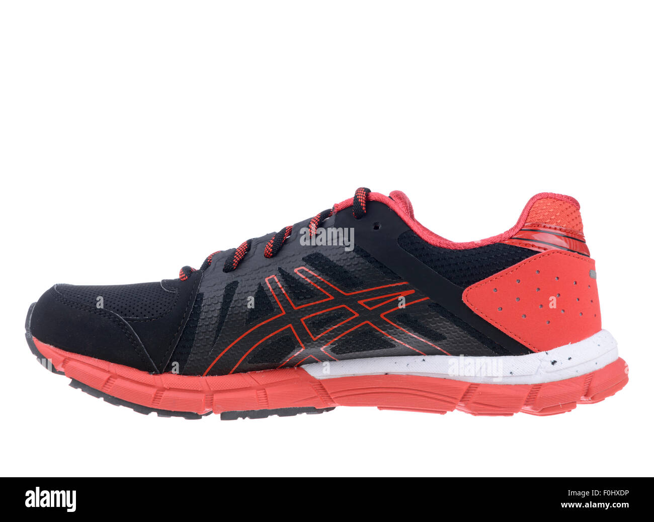 Red and black Asics GEL-Lyte33 2 running shoe cut out isolated on white background Stock Photo