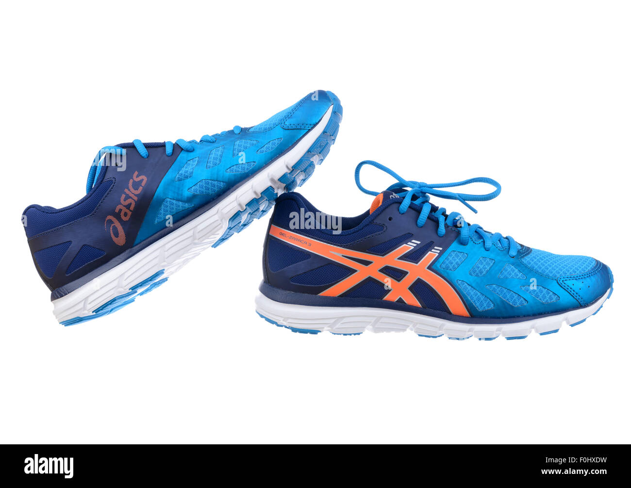 Blue and orange Asics Gel Zaraca 3 running shoes cut out isolated on white  background Stock Photo - Alamy