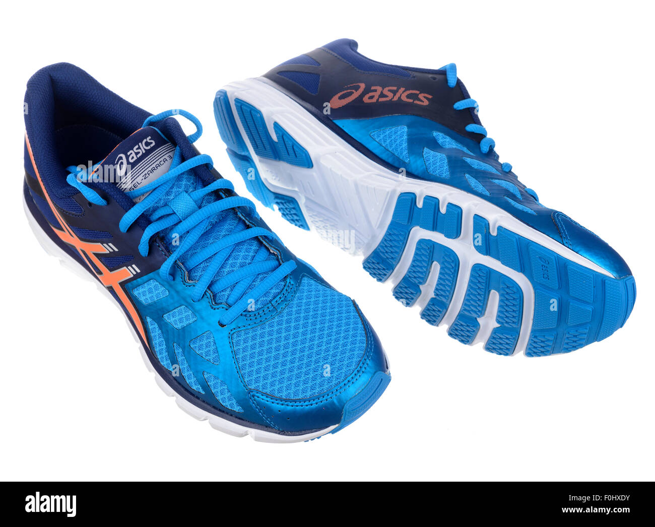 Blue and orange Asics Gel Zaraca 3 running shoes cut out isolated on white  background Stock Photo - Alamy