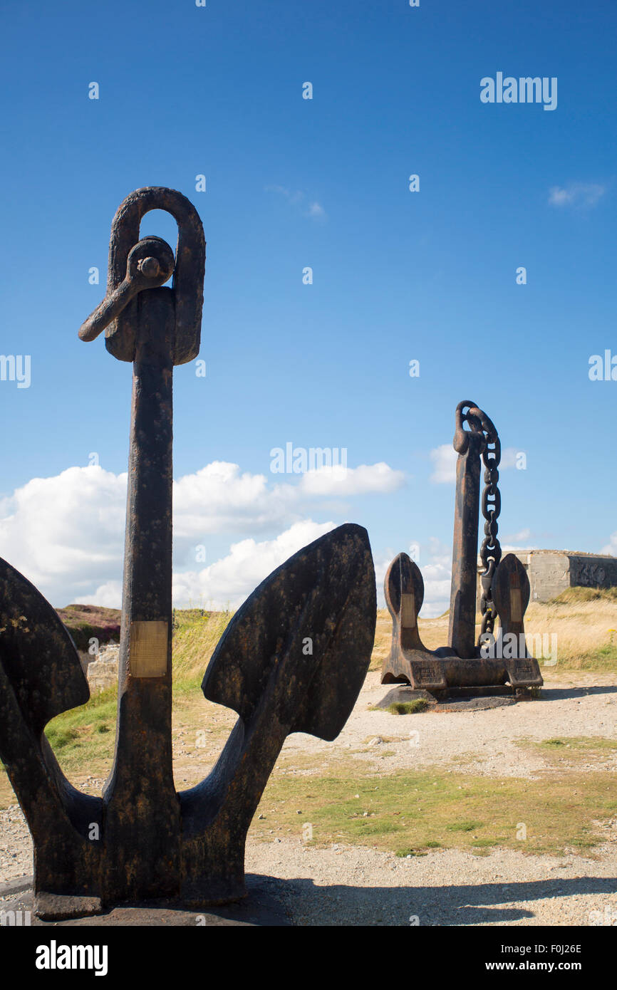 Old anchors at the Memorial of the battle of the Atlantic in Brittany, at the Pointe de Pen Hir. Stock Photo