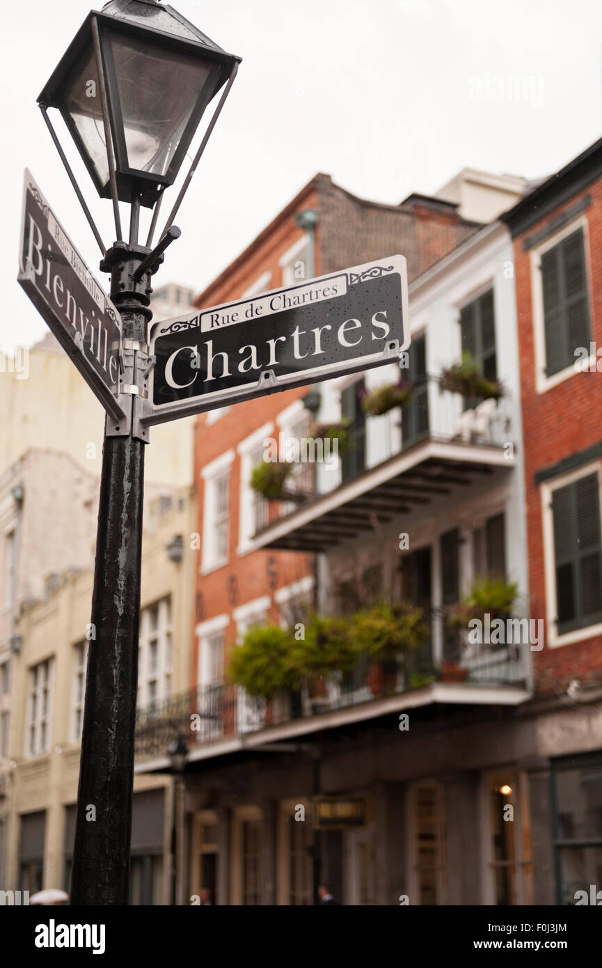 Bienville and Chartres street corner with sign in the French Quarter, New Orleans, Louisiana