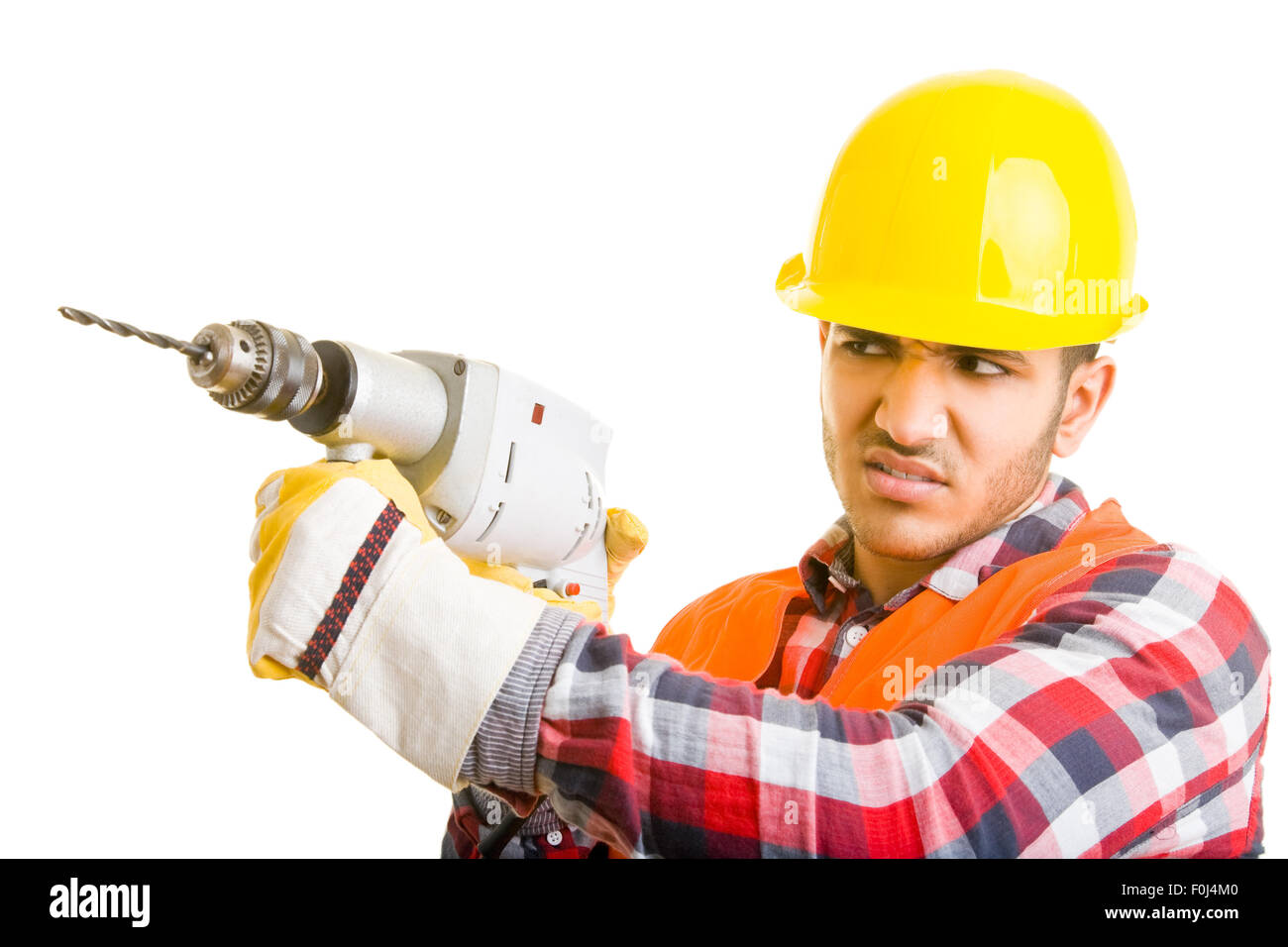 Construction worker drilling with drill machine Stock Photo Alamy