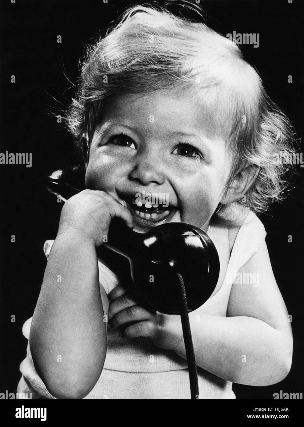 people, children, portrait - girls, little girl phoning, 1960s, Additional-Rights-Clearences-Not Available Stock Photo